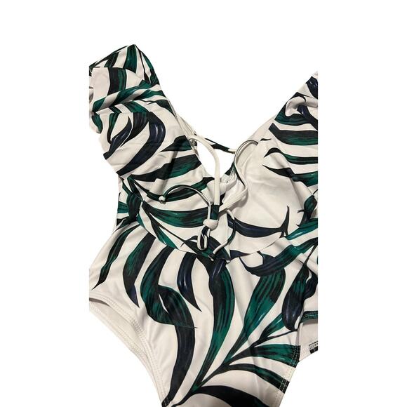 Women One Piece Swimsuit V Neck Ruffle Bathing Suit Padded Leaves Small Summer - Picture 11 of 14